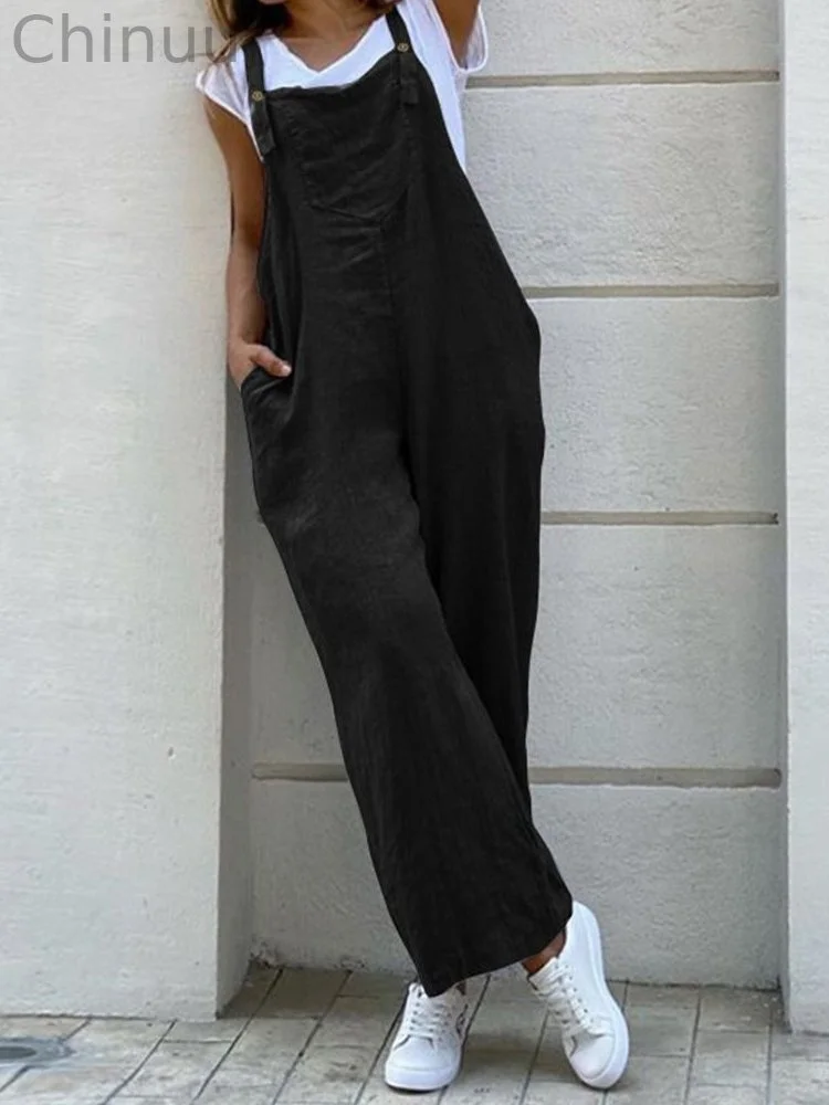 Loose Fit Patch Pocket Linen Cotton Jumpsuit