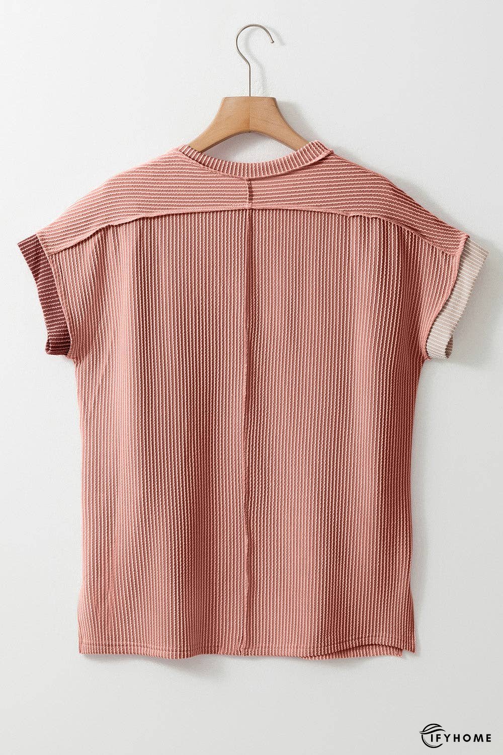 Color Block Round Neck Short Sleeve T-Shirt - 5% Elastane | IFYHOME