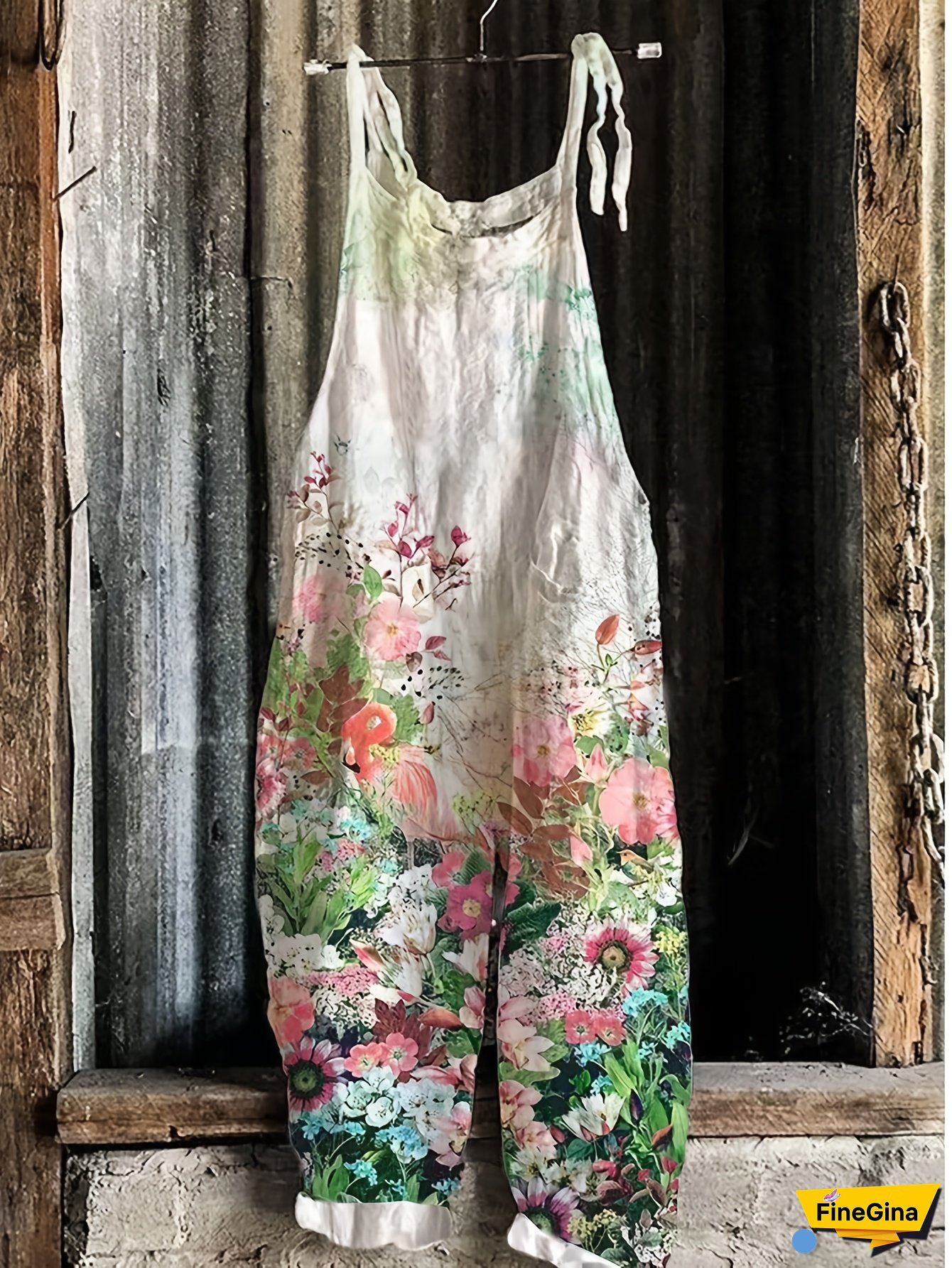 Summer New Sweet And Fresh Printed Retro Wide Leg Women's Jumpsuit