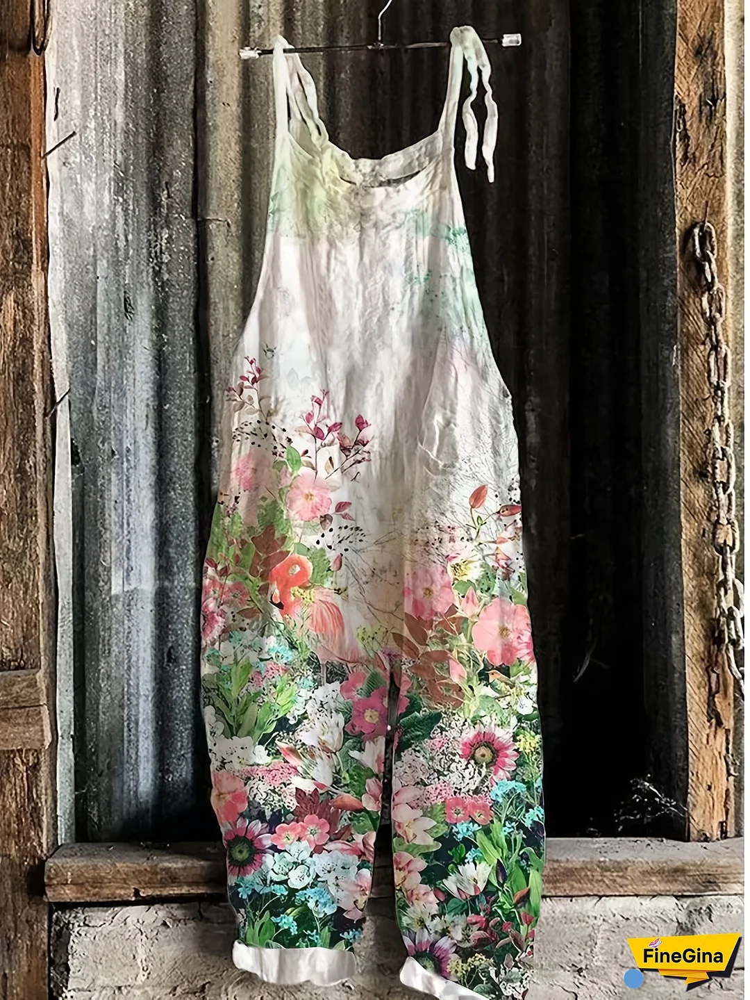 Summer New Sweet And Fresh Printed Retro Wide Leg Women's Jumpsuit