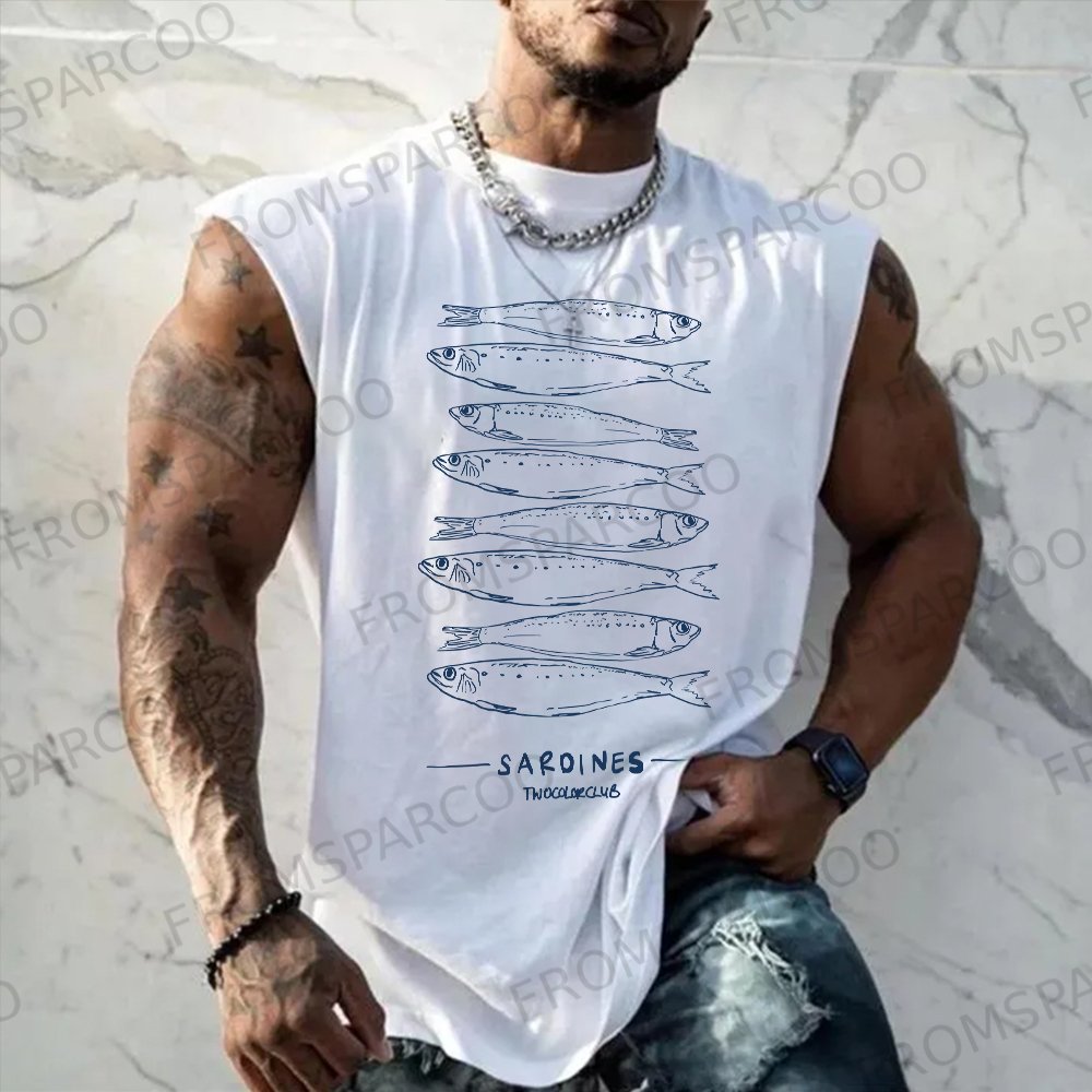 Unisex Casual Sardines Art Print Gym Tank Top