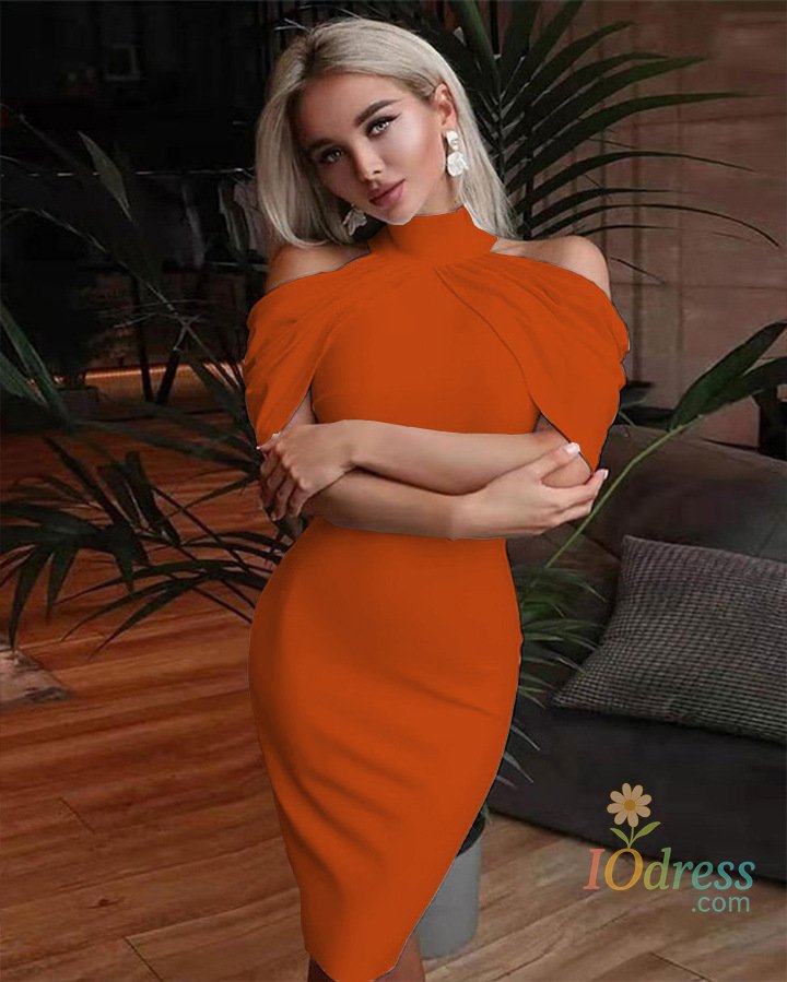 IO Dress 2024 New Solid Color Slim Midi Dresses Women Halter Neck Off Shoulder Package Hip Bodycon Elegant Temperament Ladies Party Dress