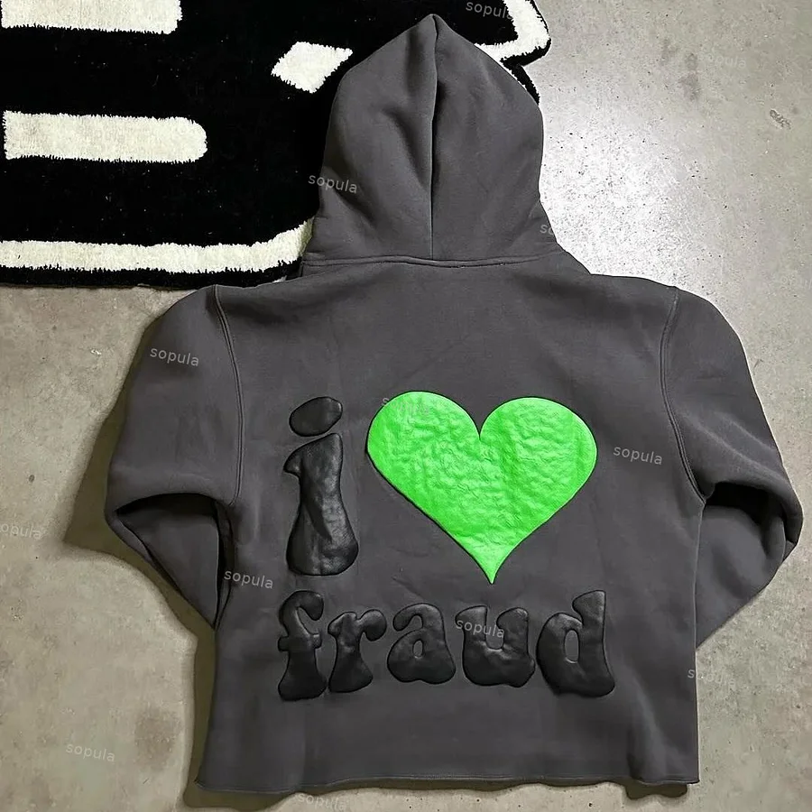 Sopula I Love Fraud Graphic Oversized Cropped Hoodie
