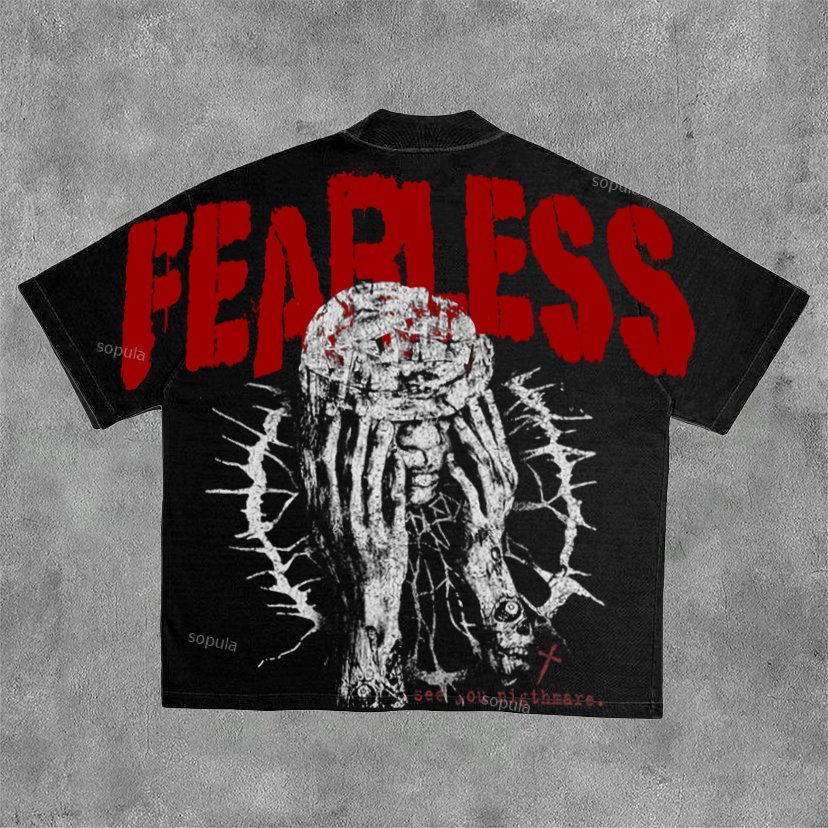 Sopula Fearless And See You Nightmare Masked Man Graphics Print Cotton Short Sleeve T-Shirt