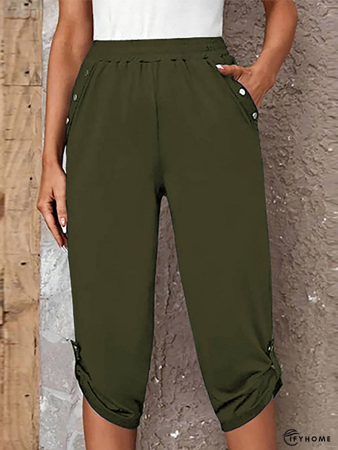 Full Size Roll-Tab Capris Pants | IFYHOME