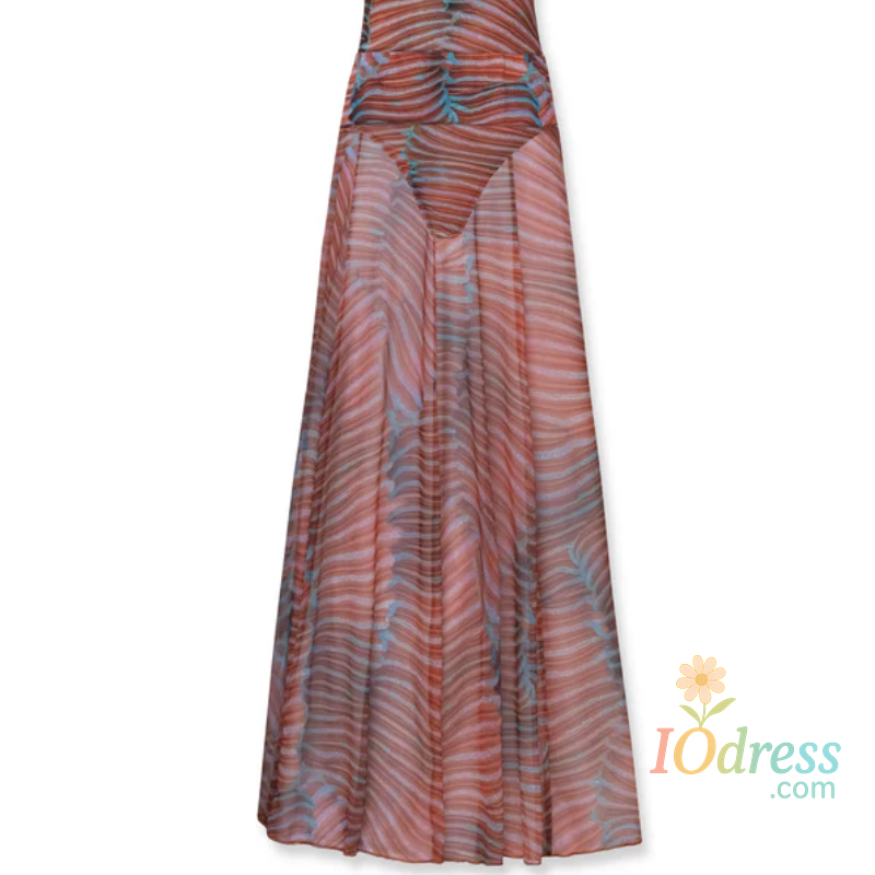 IO Dress Sexy Boutique See Through Maxi Dress Sets 2 Pieces Printed Slim Fit Top Jumpsuit A Line Long Skirt 2025 Women Top Skirts Outfits IO Dress