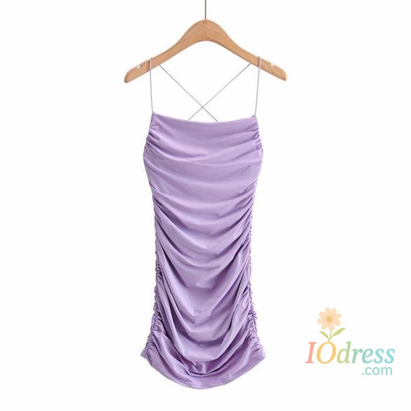 IO Dress Sexy Backless Mini Dress Sleeveless Pleated Dress Fashion Summer Woman Club Tight Bodycon Dresses Sling