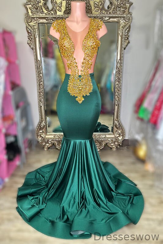 Dresseswow Dark Green Sleeveless Mermaid Formal Dresses Scoop With Beadings Crystals