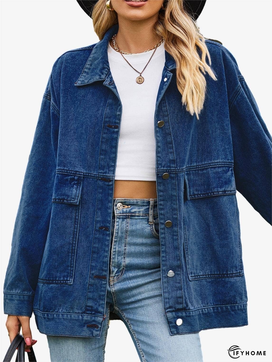 Retro Denim Long Sleeves Cargo Jacket With Pockets | IFYHOME