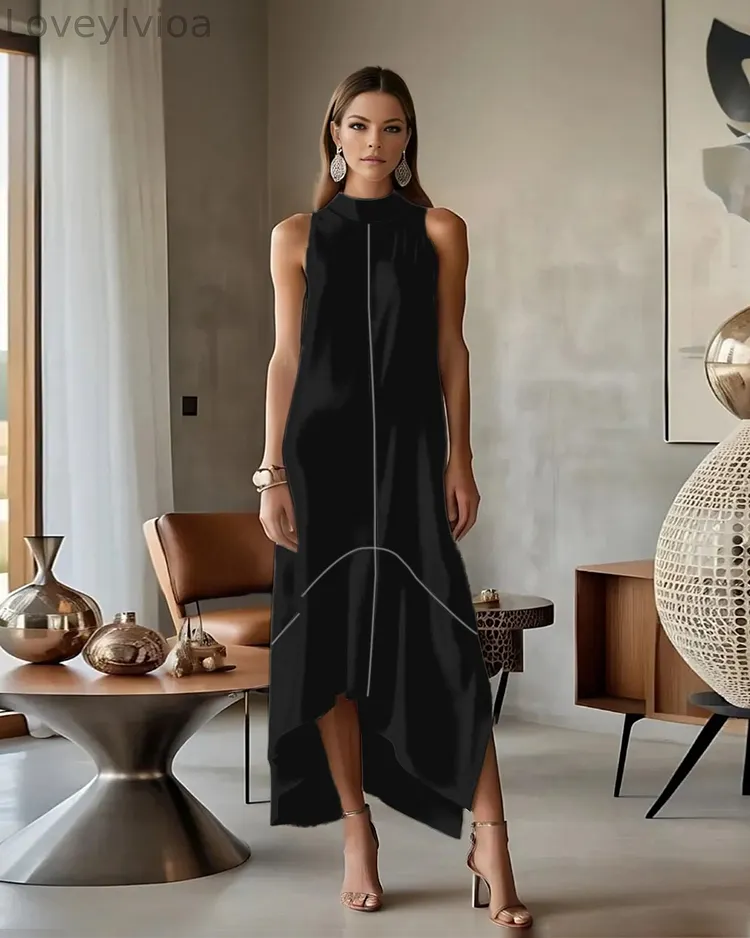 Solid Asymmetric Neckline Sleeveless Formal Dress main image 0