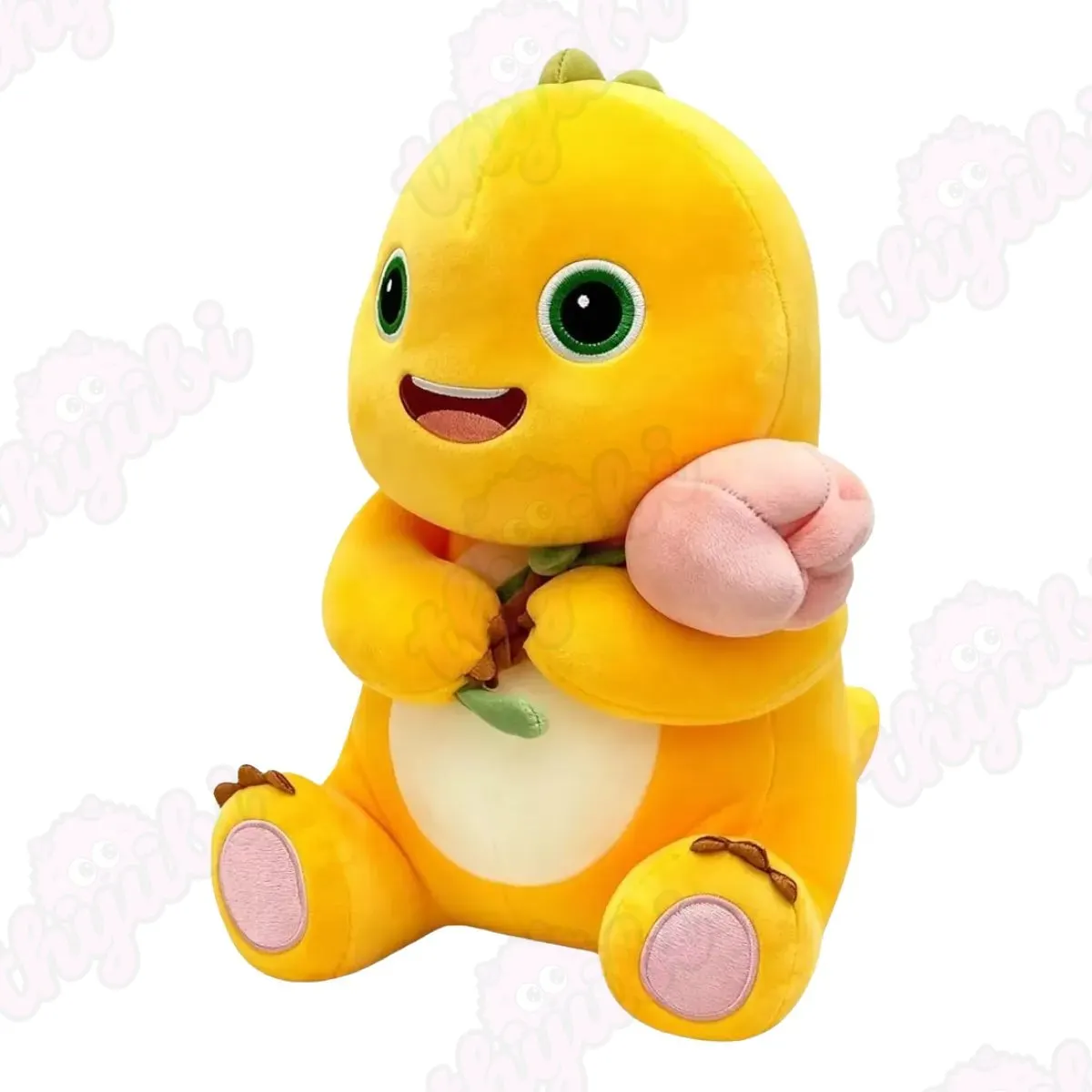 35cm Dinosaur Plush Pillow with Flower Cute Dinosaur Stuffed Animal Soft Yellow Dino Plush Doll - thyubioffcial