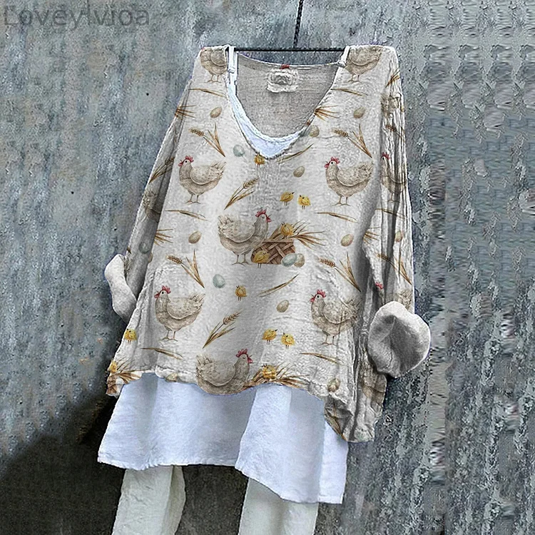 Women's Vintage Chicken Cozy Linen Blend Tunic