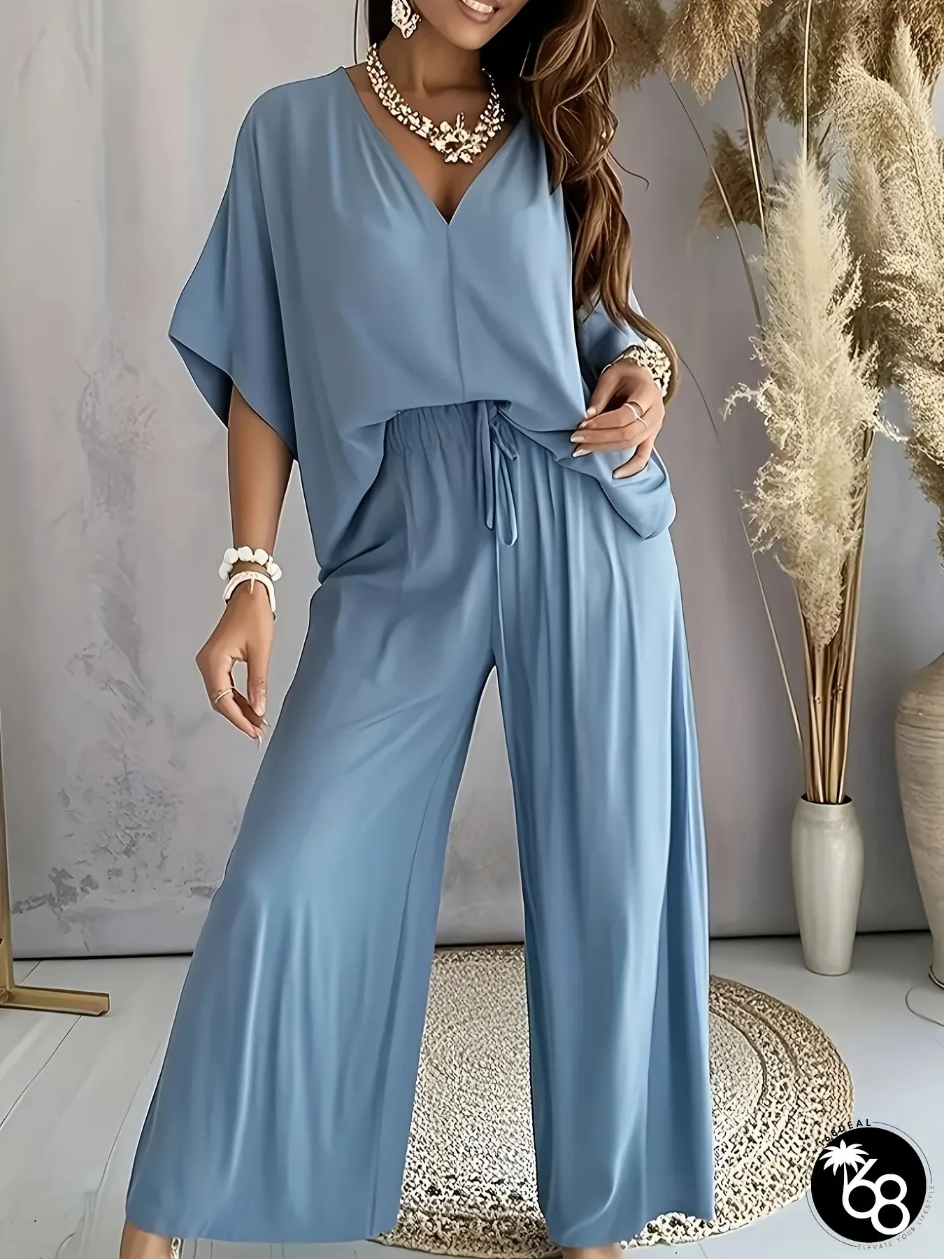Womens Elegant Casual Suit Office Party Outfit with Adjustable Drawstring Waist Pants | 168DEAL