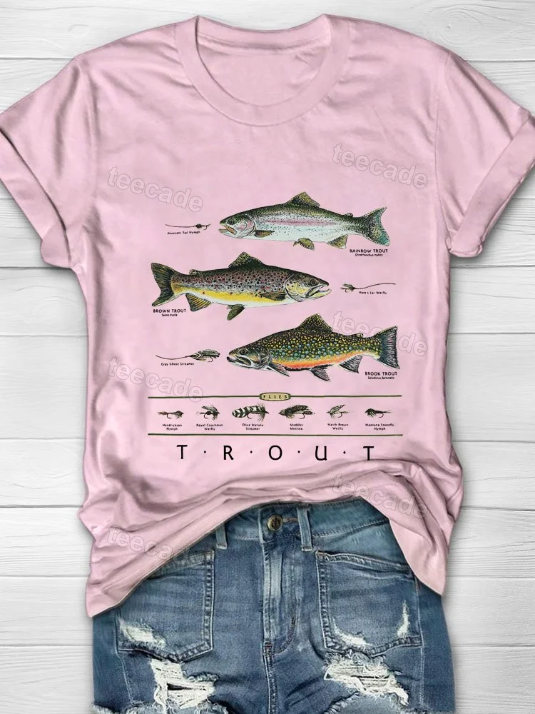 Teecade Teecade  Trout & Flies Adult Natural T-shirt