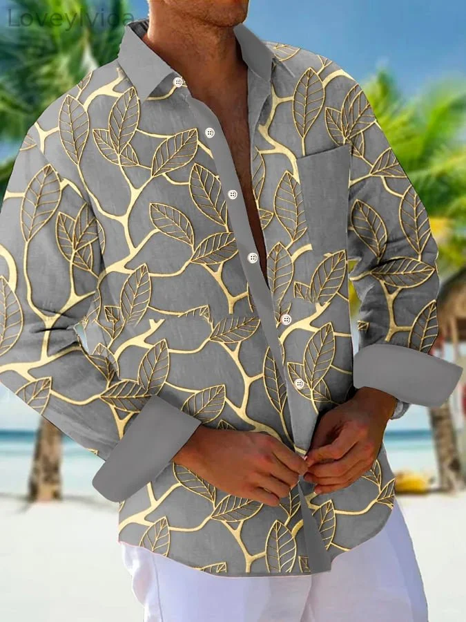Casual Fashion Printed Contrast Color Men's Long Sleeve Shirt