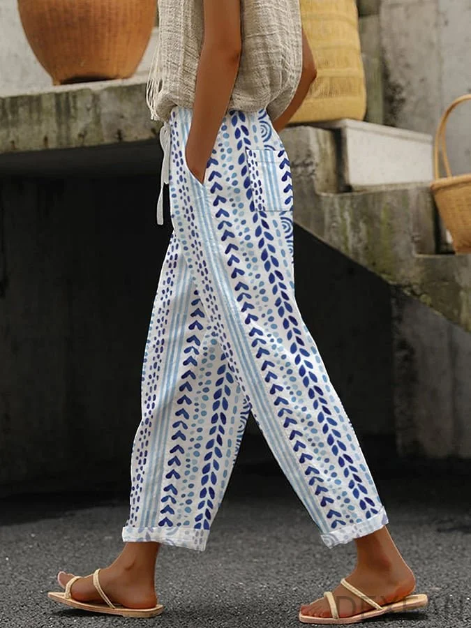 Women's Retro Herringbone Print Lace-Up Loose Casual Pants