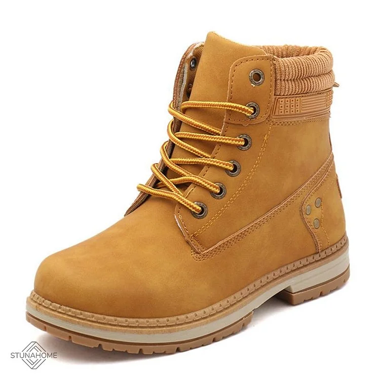 Sale\ Pink	UK5.5\ Brown	UK5.5\ Yellow	UK4\ Black	UK4.5\Ultra Warm Waterproof Non-Slip Faux Fur Lining Lace Up Flat Ankle Boots shopify Stunahome.com