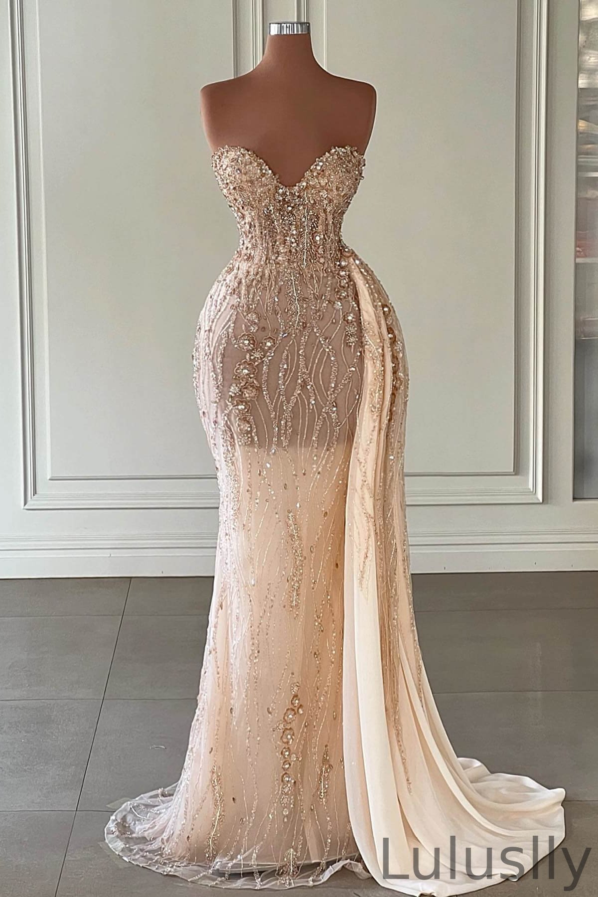 Luluslly Sweetheart Beadings Evening Dress mermaid Long With Ruffles