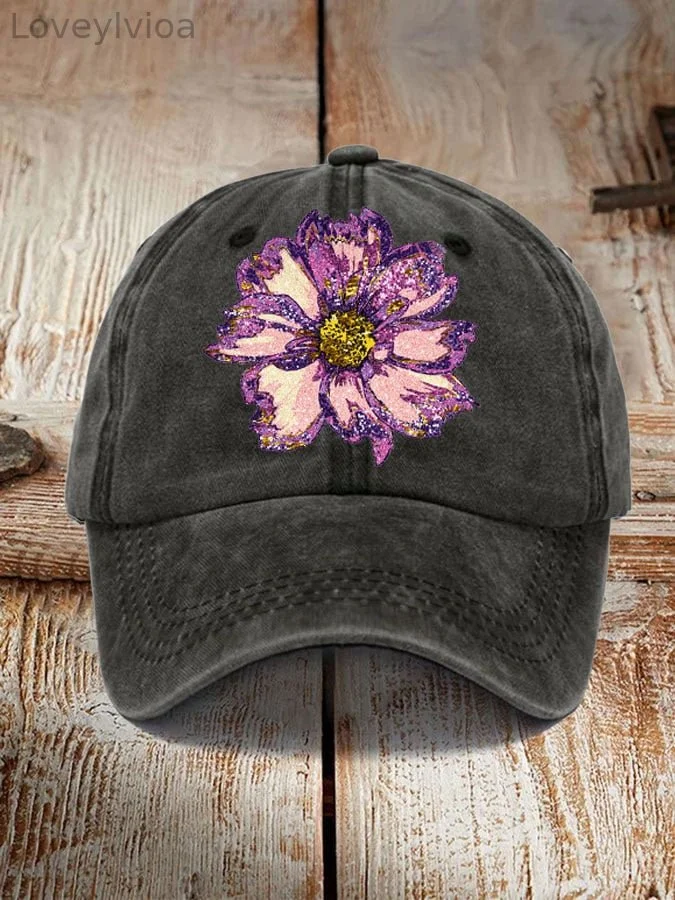 Alzheimers Awareness Purple Flower Print Sun Hat