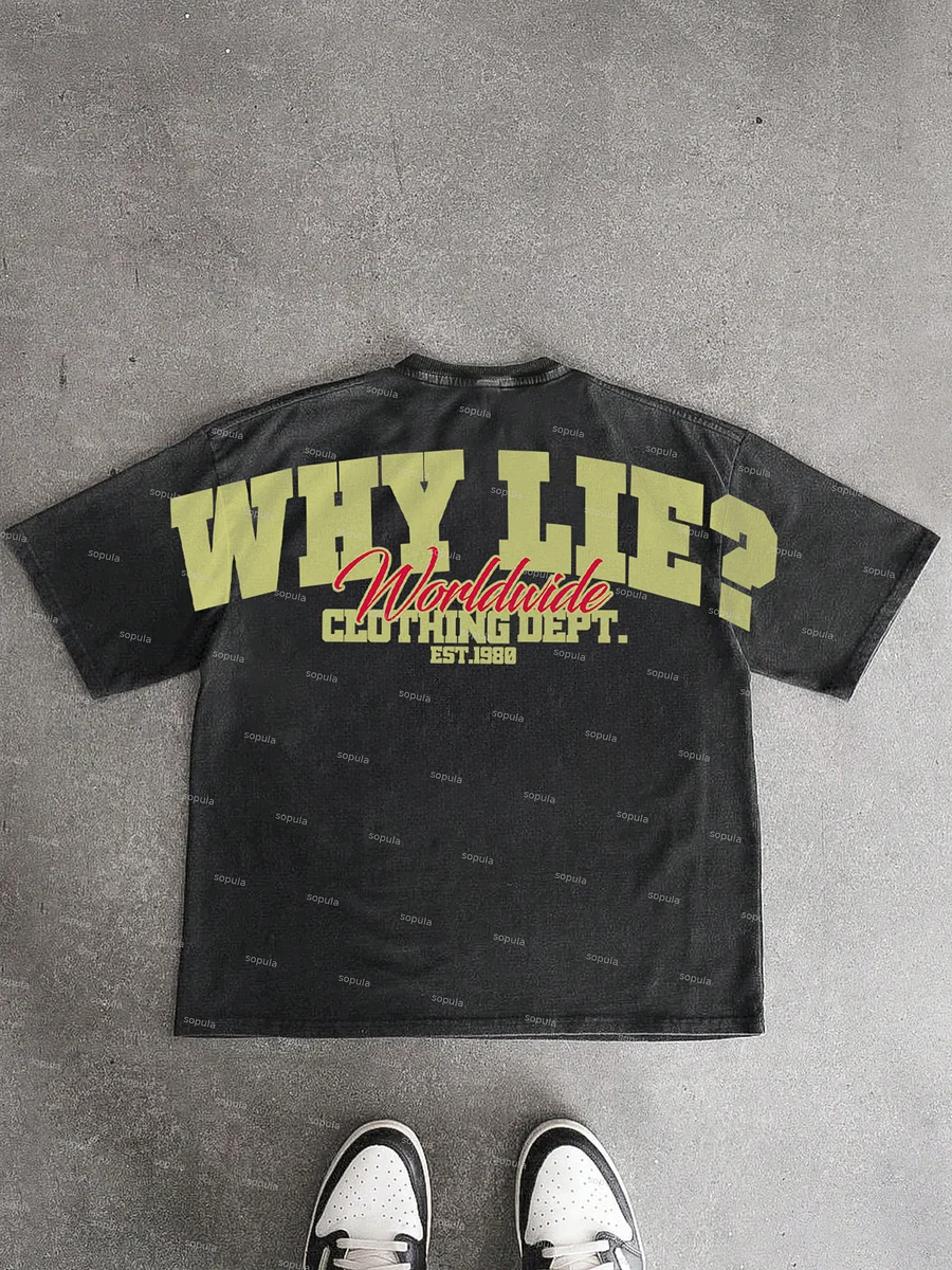 Vintage Why Lie Clothing Dept Graphic Distressed Acid Wash T-Shirt