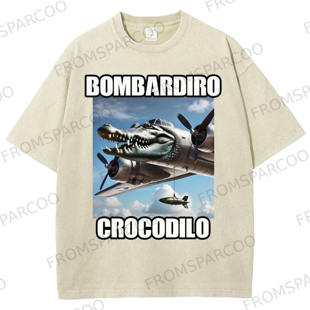 Funny Brainrot Meme Print Washed T-Shirt