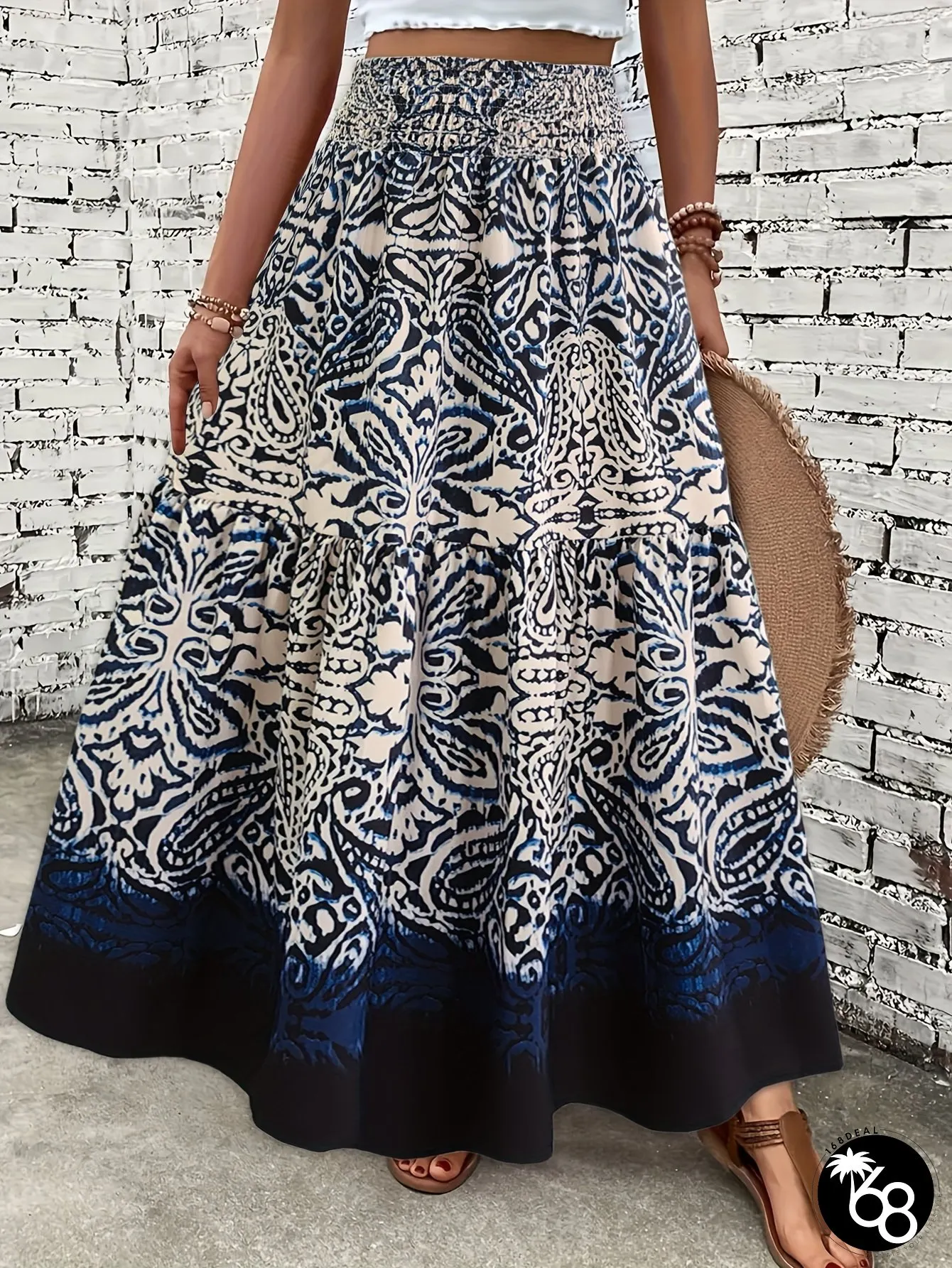 Versatile Bohemian Print Wrap Skirt Womens Fashionable Vacation-Style Maxi with Waistband | 168DEAL