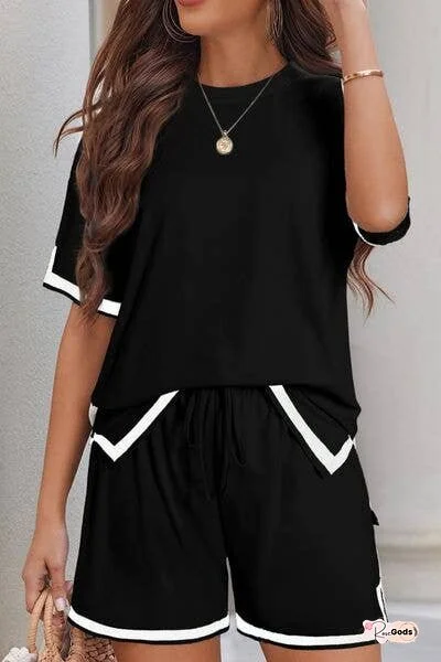 Contrast Trim Tee and Shorts Set