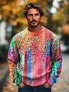 Gentleman's Vintage Multicolor Abstract Gradient Art Printed Knit Crew Neck Pullover