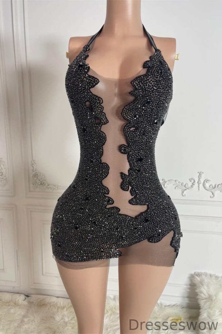 Dresseswow Black Sleeveless Short Party Dress With Beadings Scoop