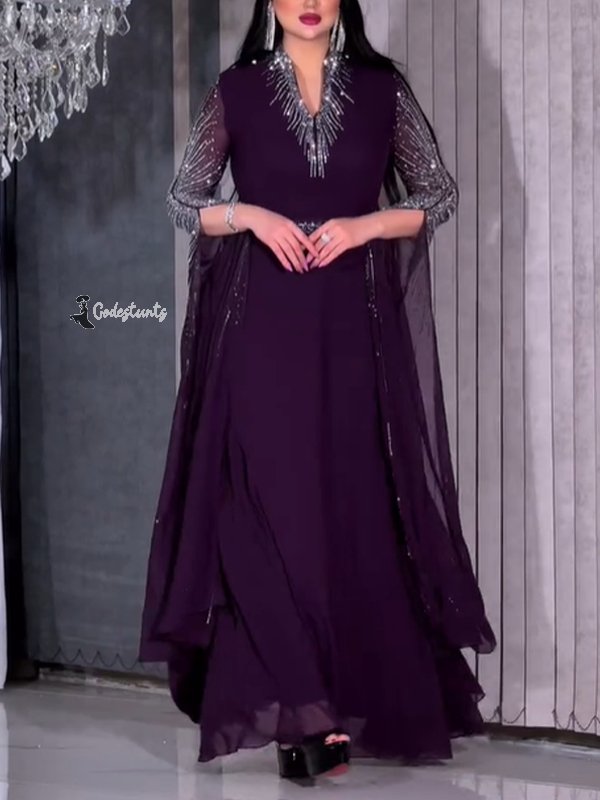 Chiffon Temperament Slit Sleeves Ladies Dress