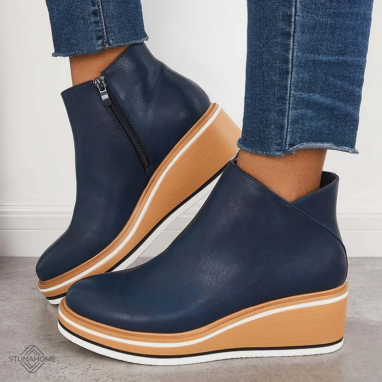 Casual Wedge Sneakers Side Zipper Platform Wedge Ankle Boots shopify Stunahome.com