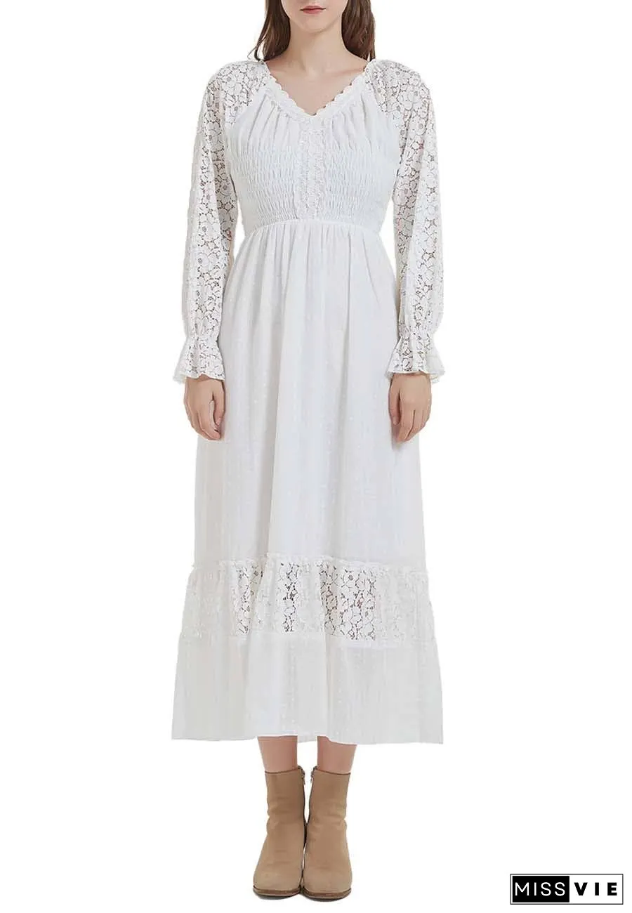 Womens Lace Long Sleeve V Neck Fall Maxi Dress