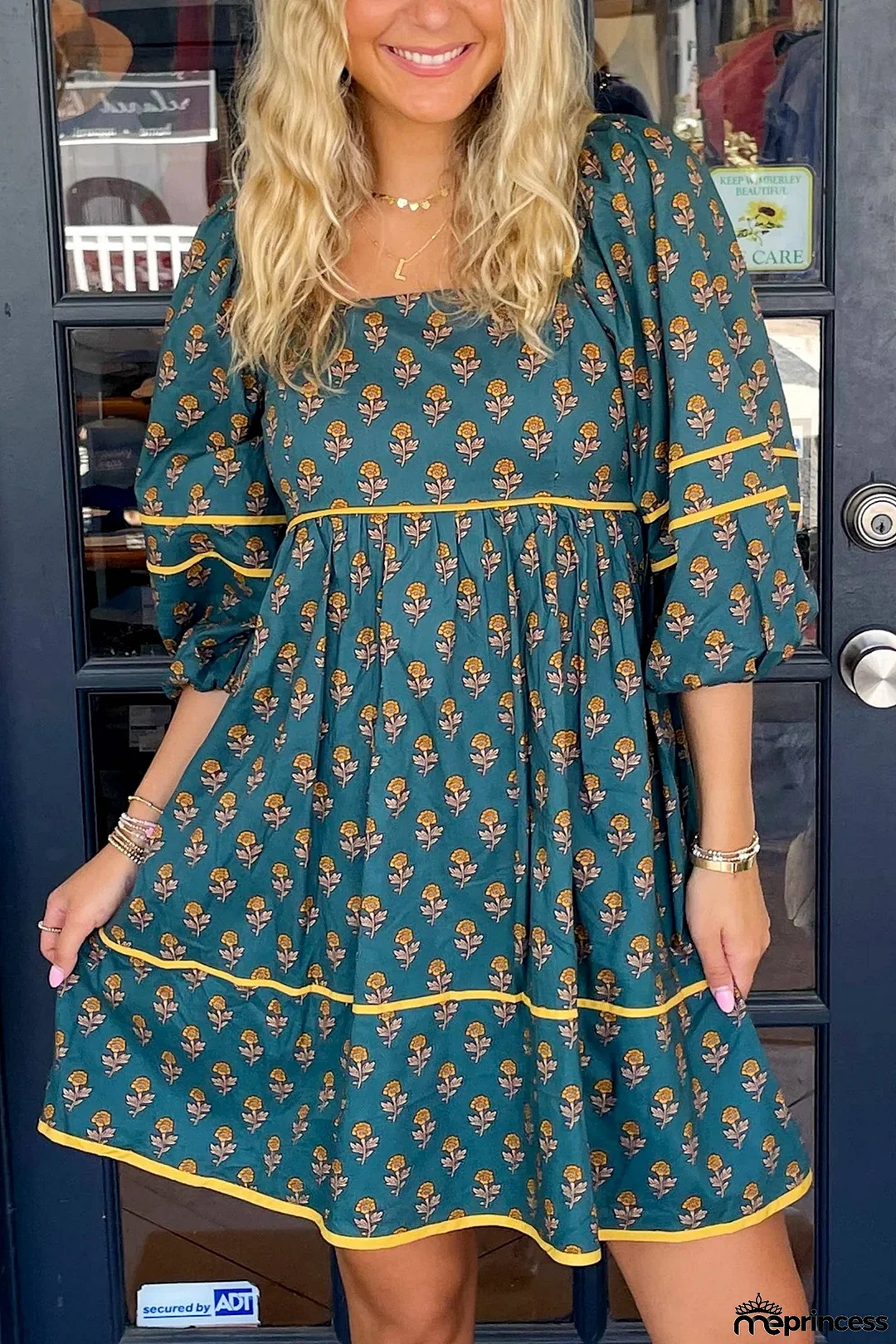 Floral Square Neck Puff Sleeve Spring Dress