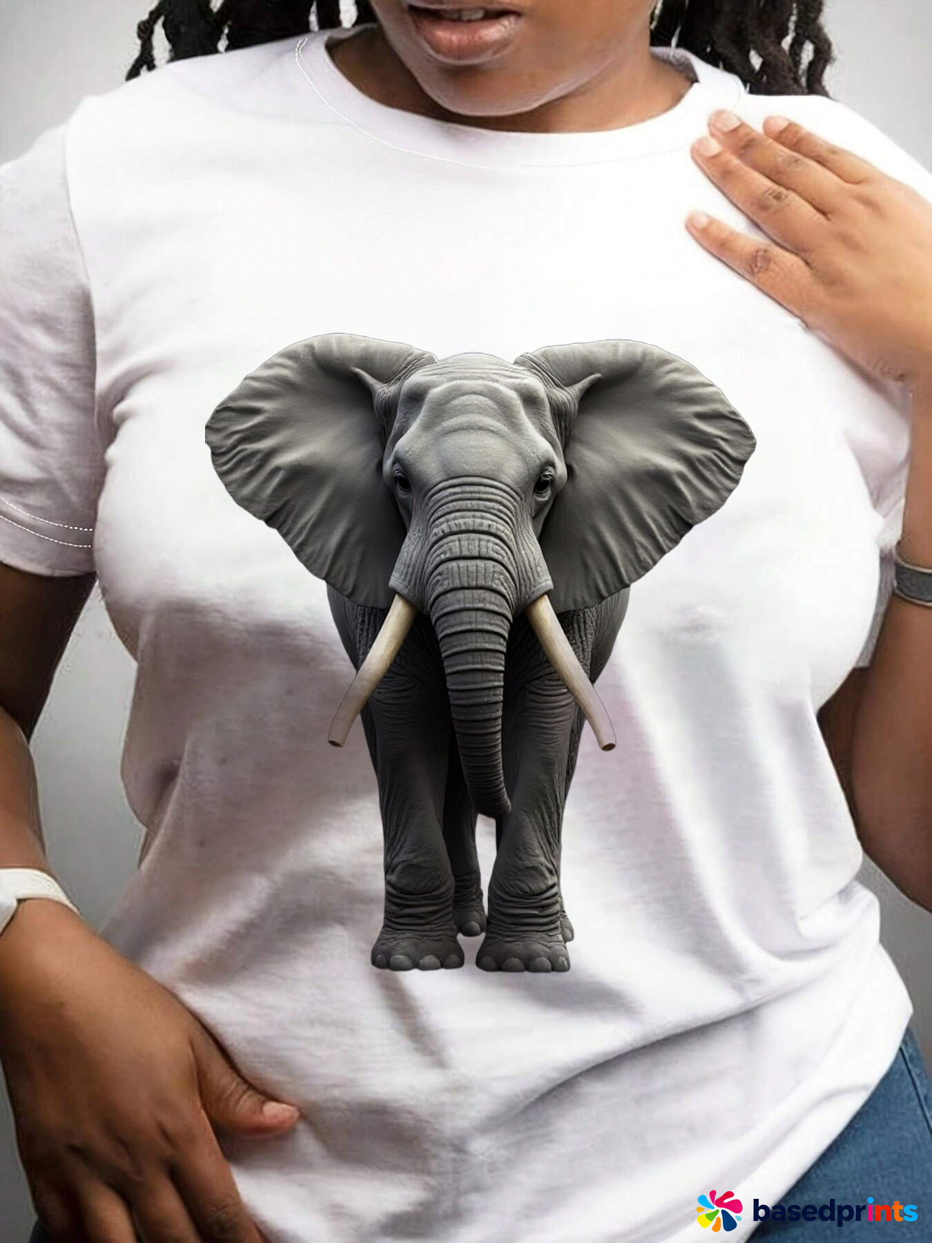 White Elephant T-Shirt for Women, Casual Cotton Tee, Large Size