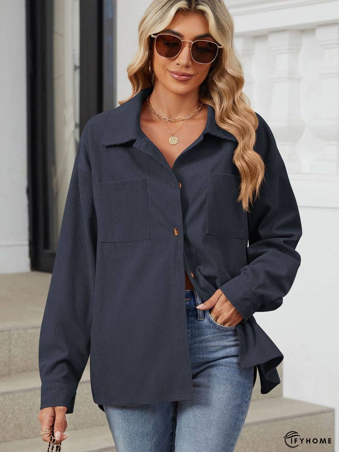 Button Up Dropped Shoulder Long Sleeve Outerwear | IFYHOME
