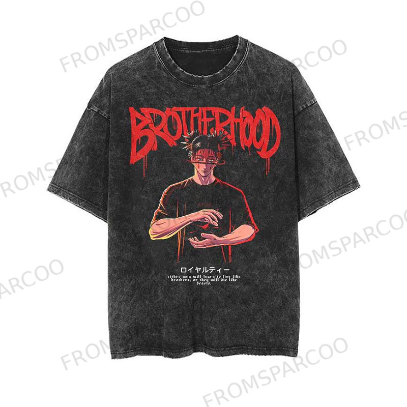 Casual Batik Washed Jujutsu Kaisen Anime Print T-Shirt