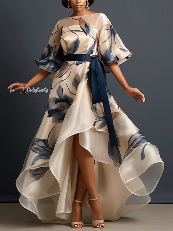 Crewneck Floral Print Maxi Dress