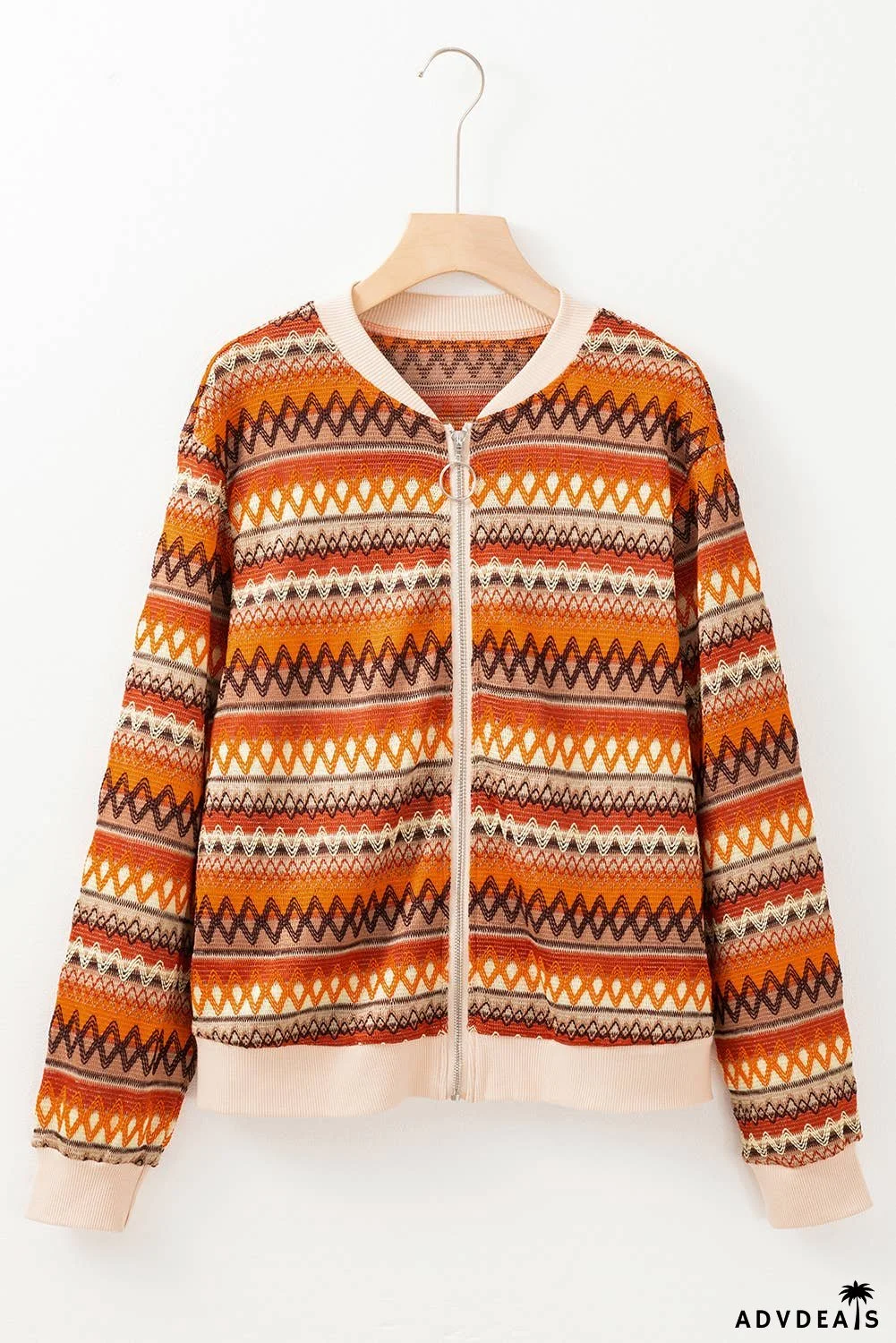 Boho Striped Zip Up Long Sleeve Jacket