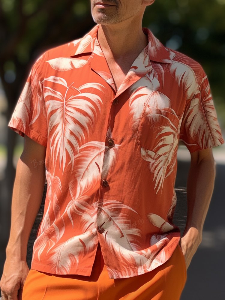 Men'S Hawaii Island Print Slub Linen Shirt