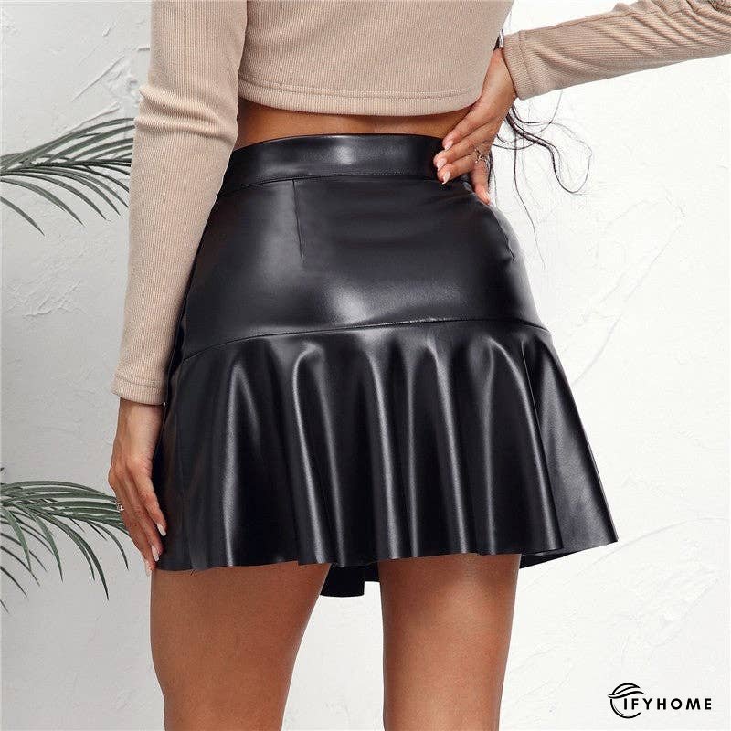 High Waist PU Mini Skirt With Ruffle Hem | IFYHOME