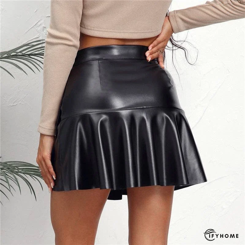 High Waist PU Mini Skirt With Ruffle Hem | IFYHOME
