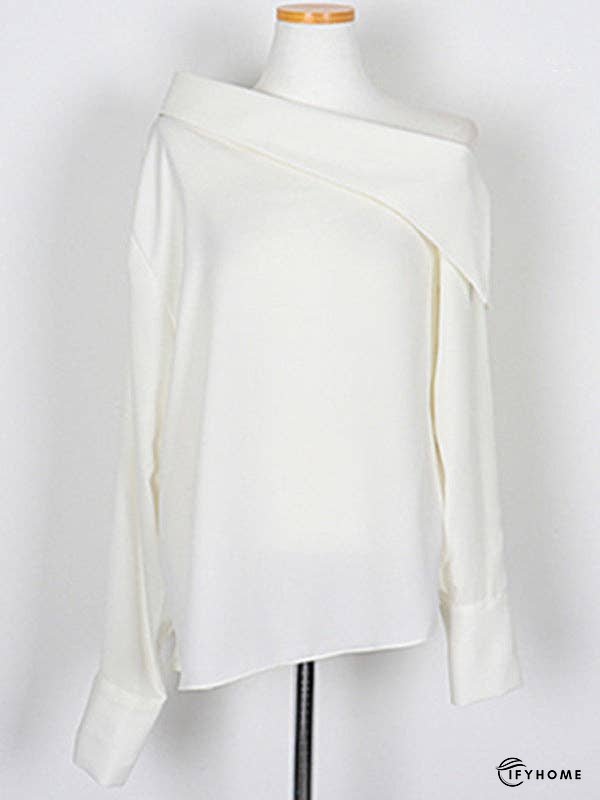 Long Sleeves Buttoned Solid Color Split-Joint Off-The-Shoulder Blouses&Shirts Tops | IFYHOME