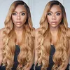 Hightlight Black Gradient Gold Long Hair Body Wave Wig