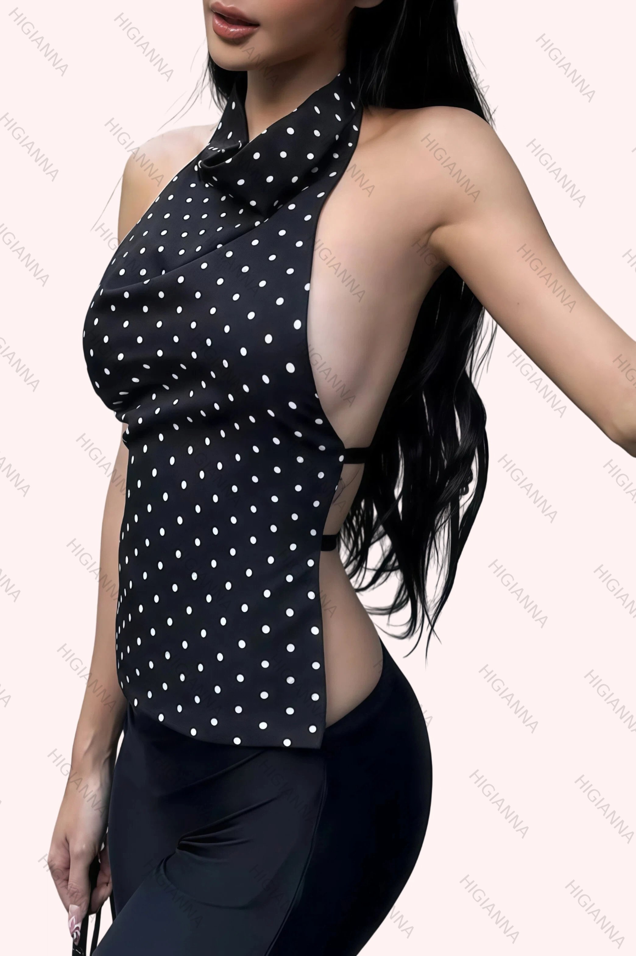 Polka Dot Halter Backless Asymmetric Top - HIGIANNA&reg;