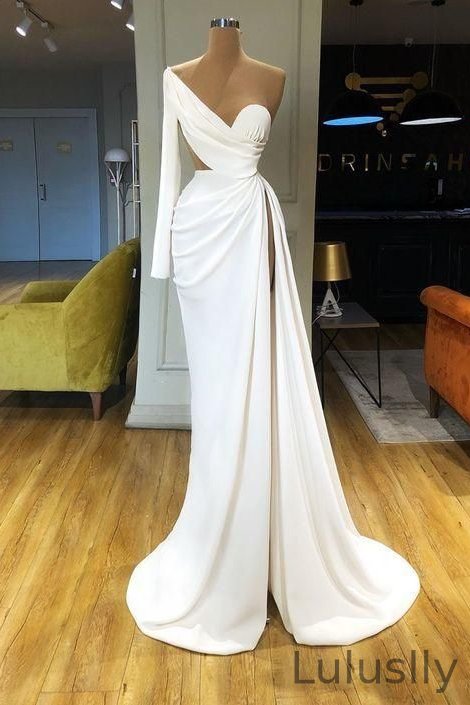 Luluslly Long Sleeves One Shoulder Prom Dress Mermaid Long With Split