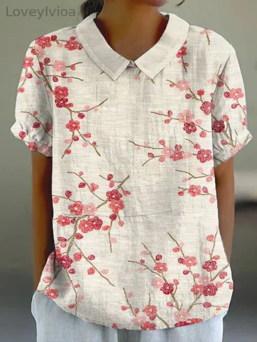 Japanese Plum Blossom Art Retro Short-sleeved Top