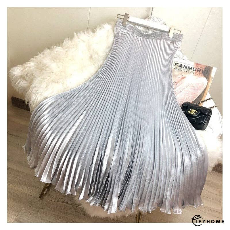 Bright Reflective Satin Pleated Mermaid Skirt Half Skirt | IFYHOME