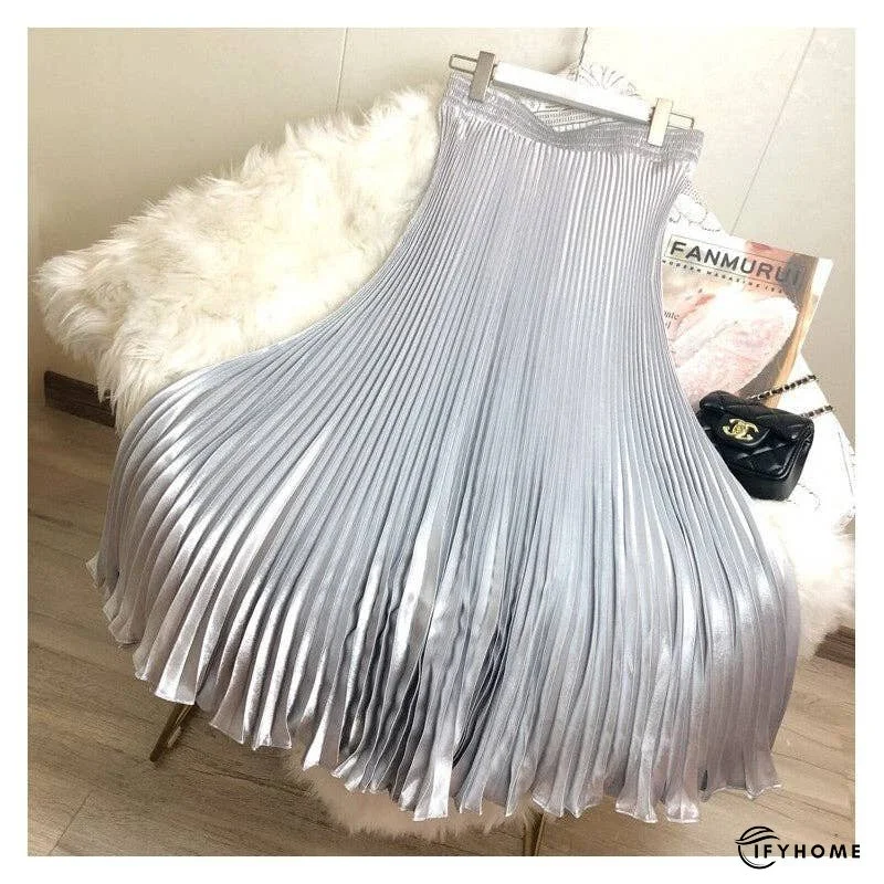 Bright Reflective Satin Pleated Mermaid Skirt Half Skirt | IFYHOME