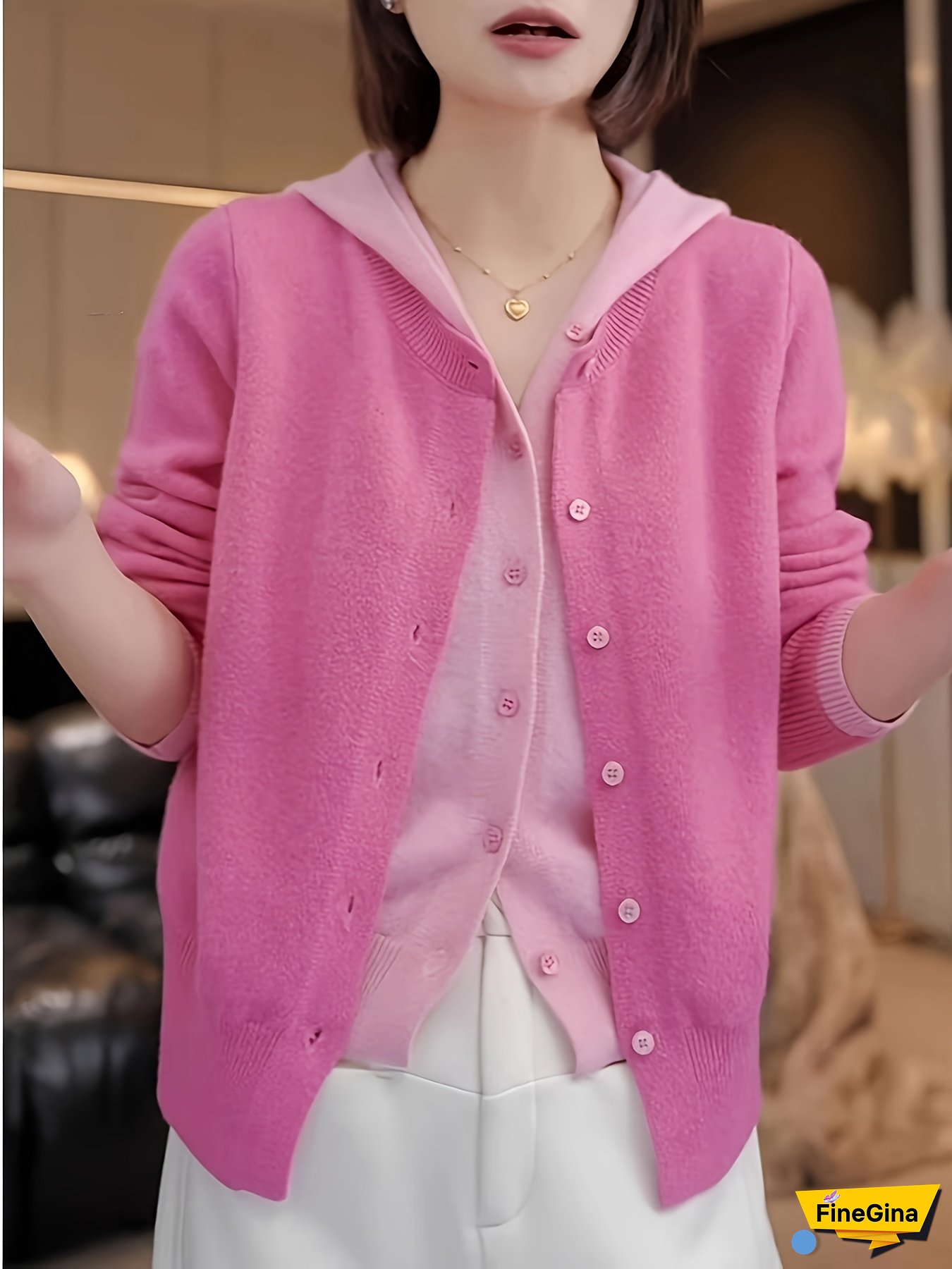 [Women's Two-Piece Sweater Set] Women's Two-Piece Sweater Set, Pink Hooded Cardigan and Pullover, New Long-Sleeve Top for Spring/Autumn Season