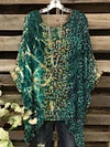 Women's Marble Leopard Patchwork Abstract Print Irregular Top